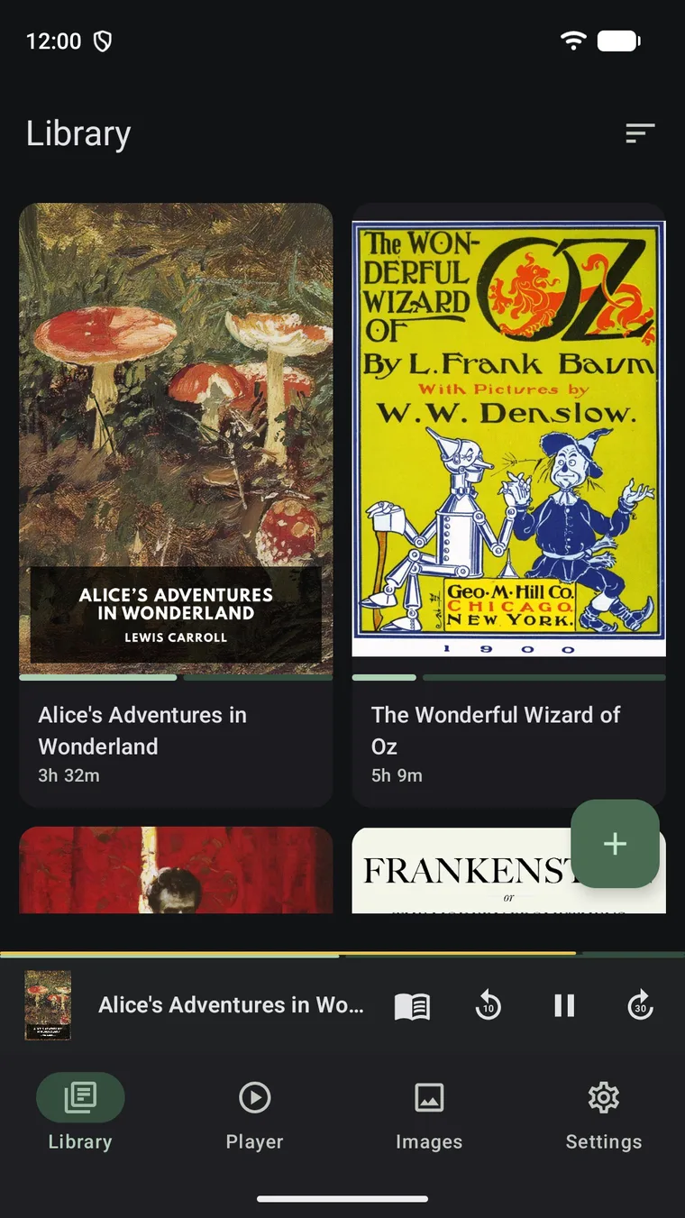 Android library — cover grid with progress bars