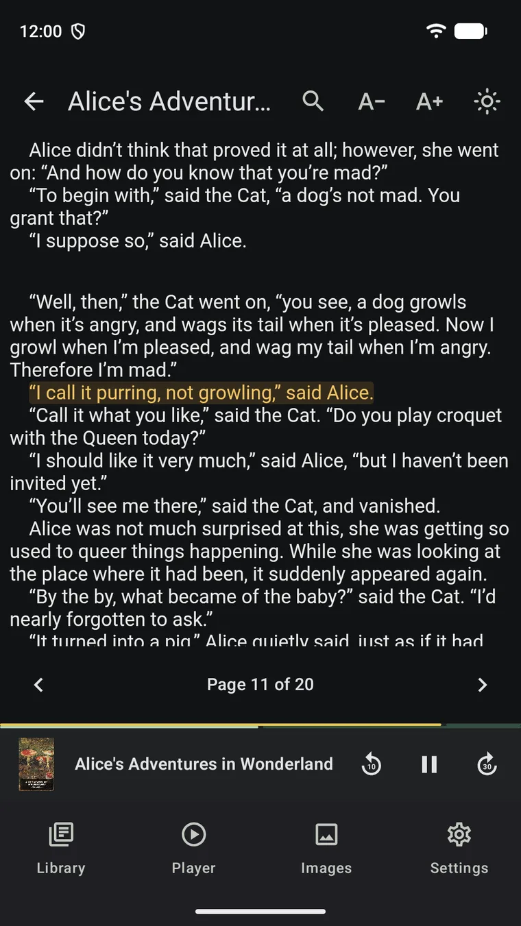 Android EPUB reader — narrated sentence highlighted in sync