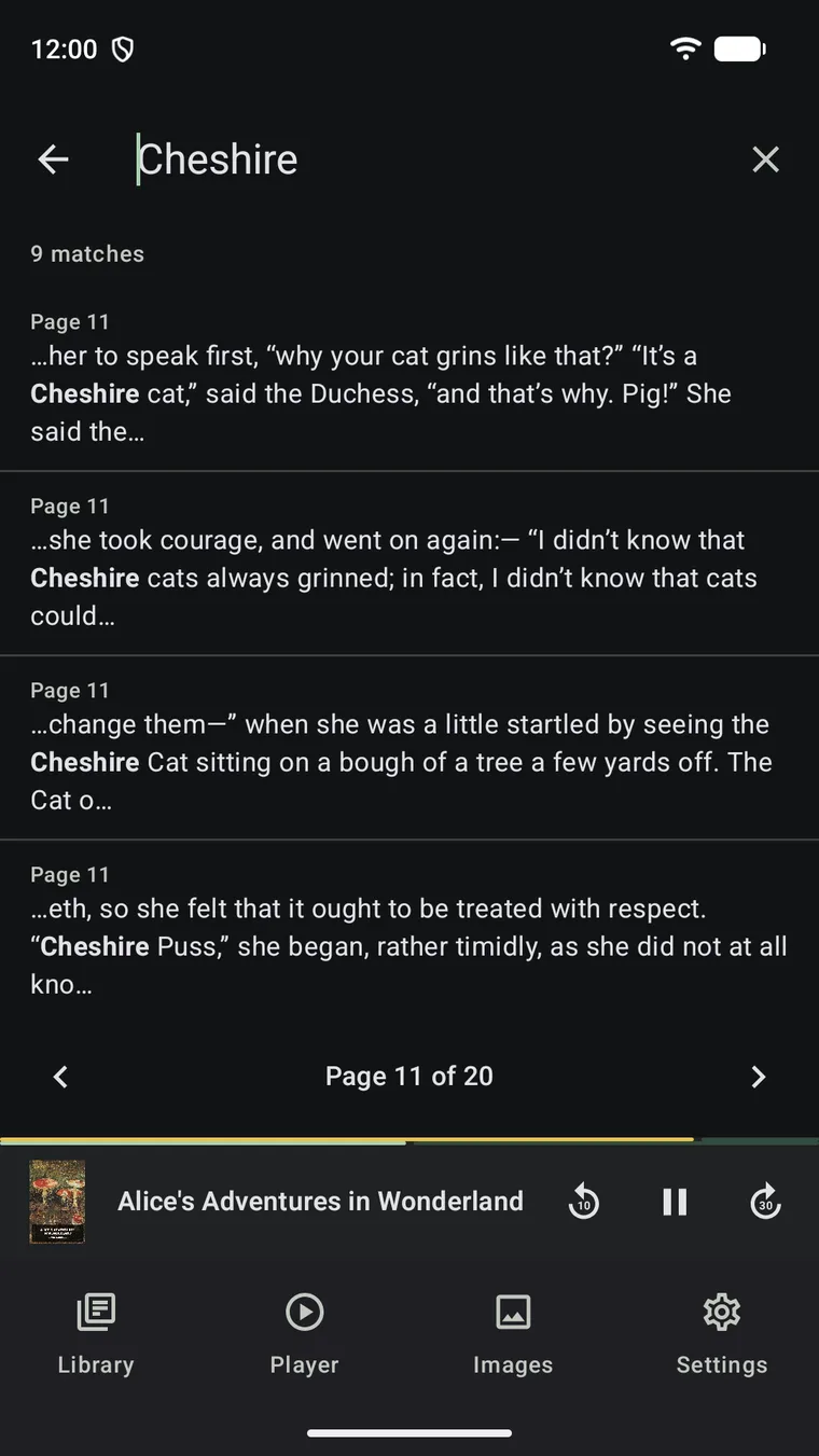 Android reader search — whole-book results