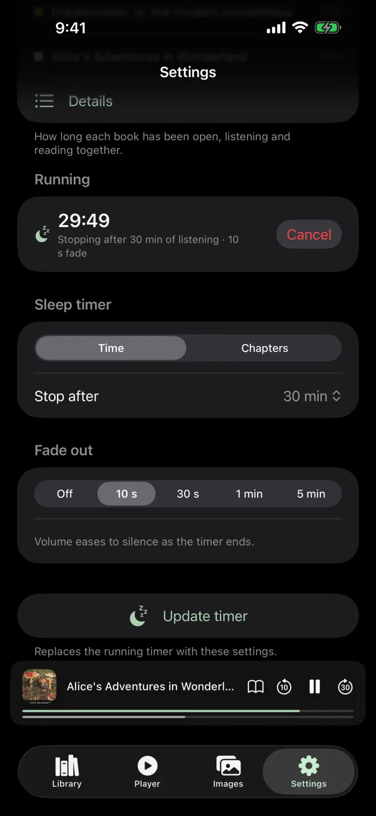 iOS sleep timer — running countdown