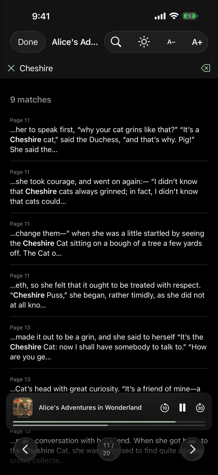 iOS reader search — whole-book results